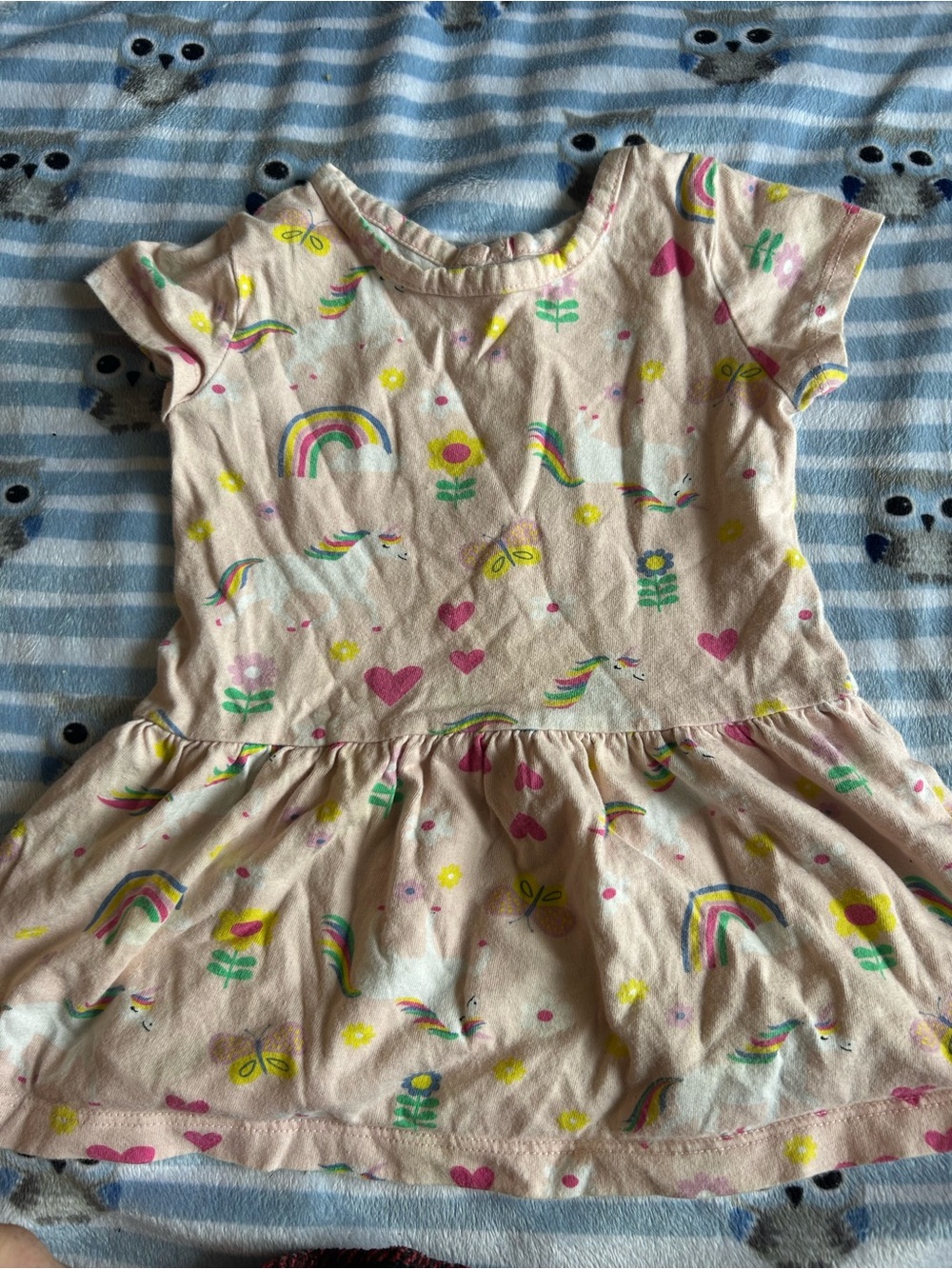 Kids Short Sleeve Rainbow & Hearts Dress - Pink